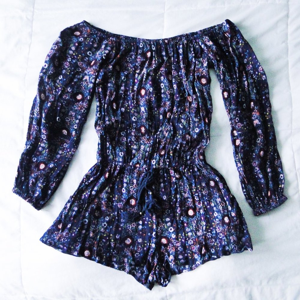 Navy Patterned Romper